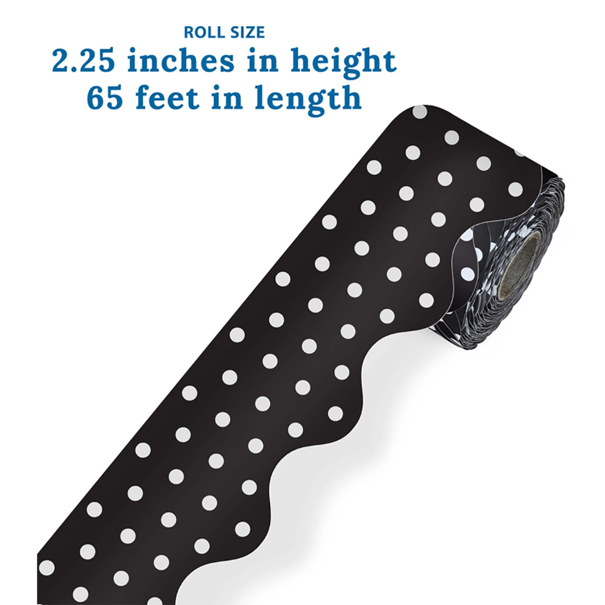 Carson Dellosa® Black with White Polka Dots Rolled Scalloped Border, 195ft.